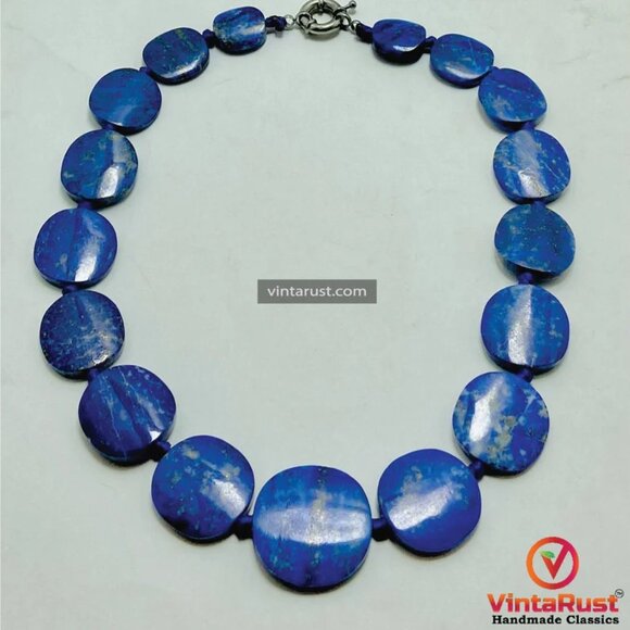 Handmade Lapis Lazuli Choker Necklace: Beaded Gemstone Jewelry - Picture 4 of 11